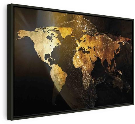 B&D XXL - Leinwandbild Landkarte Sonne grau, 120x80 cm, Schlafzimmer | Hochwertige Leinwand, sofort aufhängbar, ideal fürs Wohn- oder Schlafzimmer, wasserfest und lichtecht, langlebig, stilvoll