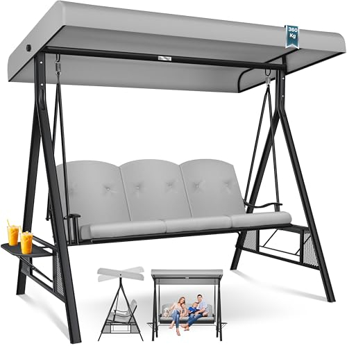KESSER® Hollywoodschaukel mit Sonnendach 3-Sitzer & Sitzpolster-Auflage | Gartenschaukel bis 360kg belastbar | Gartenliege mit Anti-Rutsch-Füßen | Schaukelbank wasserabweisend für Outdoor & Indoor