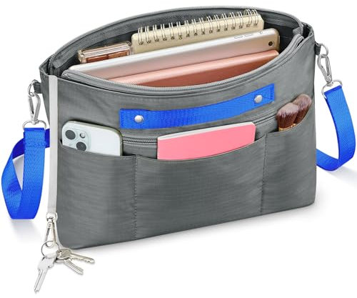 Eurhomewit Handtaschen Organizer, Wasserdicht Nylon Taschenorganizer, Innentasche für Handtaschen Groß, Taschen Organizer mit Abnehmbarem Schultergurt (Grau, M)