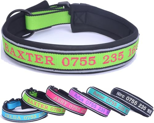 Handimake Hundehalsband mit personalisiertem Hundenamen und Telefonnummer, besticktes Nylonhalsband für kleine, mittelgroße und große Hunde, Lasergravur (Tauchmaterial)