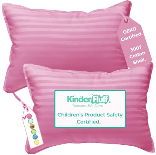 kinder Fluff 2X Kleinkind-Kissen (40x60cm) - Mit 300T-Baumwollhülle Und Alternativer Daunenfüllung. Hypoallergen, Maschinenwaschbar Und Tierversuchsfrei | Kinder-Kissen Und Reisekissen (Rosa)