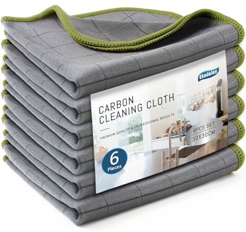 Ekedalen 6X Fensterputztücher Carbon Tücher, Reinigungstücher für Kristallklare & Streifenfreie Scheiben, Mikrofaser Putztücher, Fusselfreies Poliertuch, 30x30 cm Glastücher, Grün