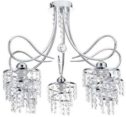 HowHomely Kronleuchter Modern aus Verchromtem Stahl | Chandelier 55x48 cm | Kristall Lampe für 5 Fassungen E27 | Kristall Deckenleuchte für Flur Esszimmer Badezimmer oder Wohnzimmer