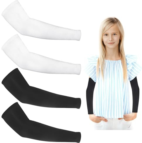 2 pares de mangas de brazo para niños, mangas de brazo para jóvenes, transpirables, elásticas, mangas de compresión para deportes al aire libre, mangas de protección para voleibol, fútbol, béisbol,
