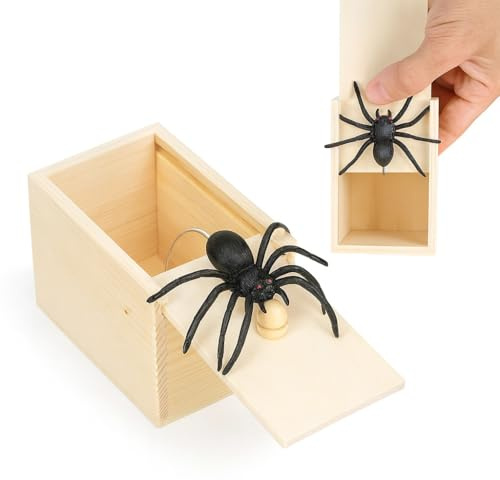 Keenwo The Original Spider Prank Box - Scherzartikel zum Erschrecken Lustig Spinne in Einer Holzkiste Spielzeug-Streich, Geschenk für Frau und Mann witzig Überraschungsbox (2 Stück Spinne)