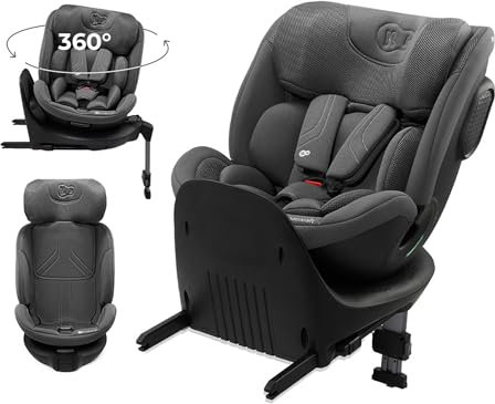 Kinderkraft XRIDER2 I-SIZE 40-150 cm, Kindersitz 0-36 kg, 0-12 Jahre, 5-Punkt-Gurte, 360 grad drehbar, Kinderautositz mit ISOFIX, FWF und RWF, verstärkte Kopfstütze, Memory-Schaum, Grau