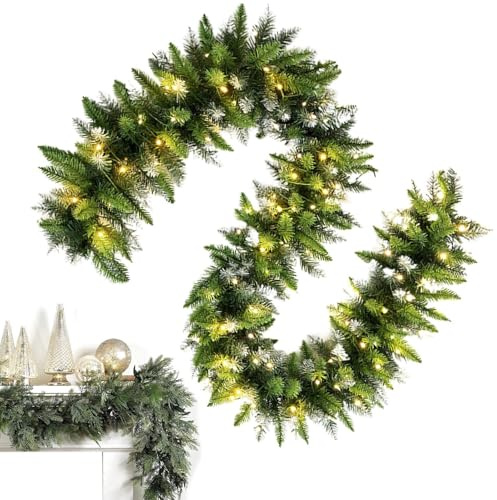 Beleuchtete Weihnachtsgirlande, beleuchtete Weihnachtsgirlande, 9 m, Weihnachtsgirlande für Kaminsims, Kamin und Treppe.