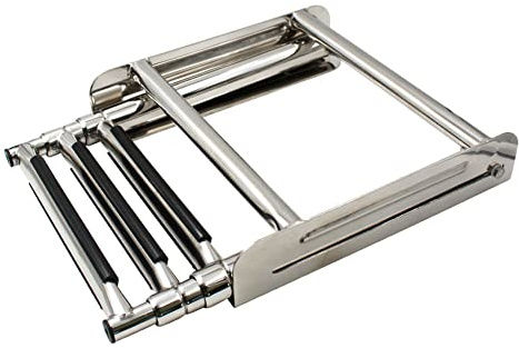 Klappbare Bootsleiter, Marine-Deckleiter, Teleskopierbar, 3-stufige Boots-Badeplattform, Treppe, Edelstahl, Mit Fester Seilverlängerung, Sponton-Leiter