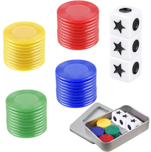 Left Right Centre Dice Games,4 Color Interactive Toy Round Corner Dice Set Portable Strike Dice Game,Fun Dice Game with 3 Dices+40 Chips for Kids Adults Christmas Party Family Camping Group Game Dice