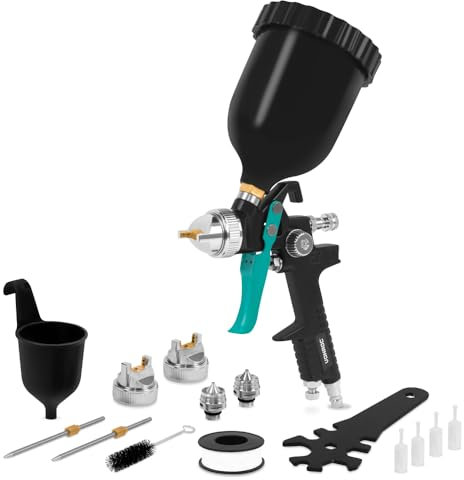 VONROC Pistola a Spruzzo PRO - Design HVLP - Serbatoio 600ml - Incl. 3 Ugelli (1,4mm, 1,7mm, 2,0mm) - 2-10 bar - Attacco Universale EURO/DIN 7.2mm - Verniciatura Auto, Legno e Interni