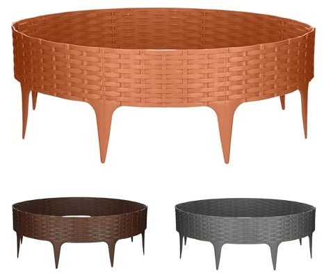 GARDENIX Bordo per aiuole in plastica, 3,9 m, effetto rattan, 5 moduli, bordatura per aiuole in terracotta, bordo flessibile per aiuole, recinzione da giardino, palizzata in rattan, bordi per aiuole