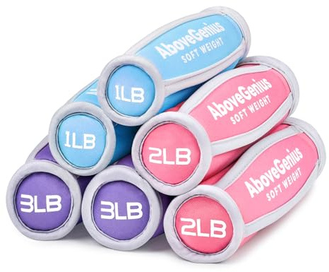 AboveGenius Hand Weights for Women Men, Soft Dumbbells Set of 6(1lb 2lb 3lb Each Pack) for Dumbbell Walking Weight Sets with Hand Strap, Pink Weights for Workout Running, Pilates, Yoga, Jogging and Physical Therapy, Gifts for Women (Blue Pink Purple)