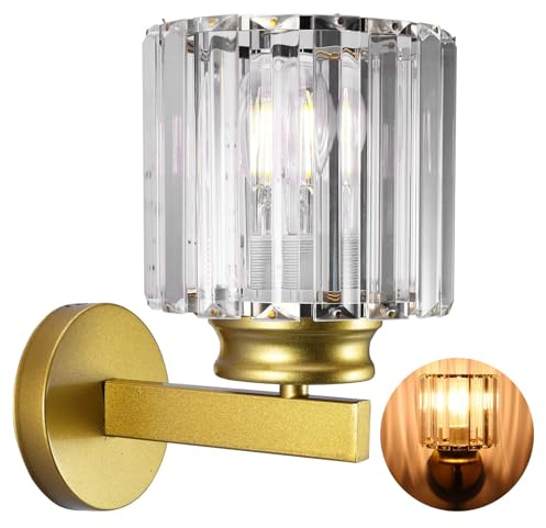 Weskjer Crystal Wall Lights Bedroom,E27 Silver Crystal Wall Lamp,Wall Lighting Fixtures,Wall Lights for Living Room,Bedside, Kitchen, Porch(Silver Round)