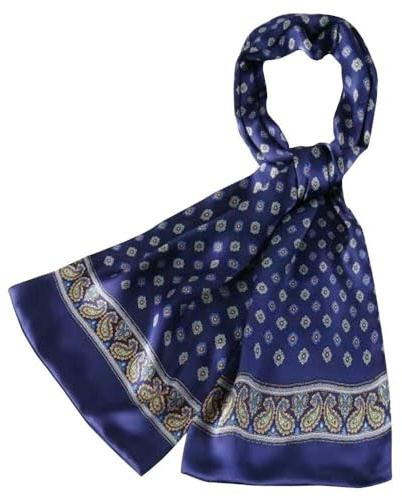 UK_Stone herr 100 % ren silkesscarf vintage klassiskt mönster dubbelskikt tryckt, #7 mörkblå, en storlek