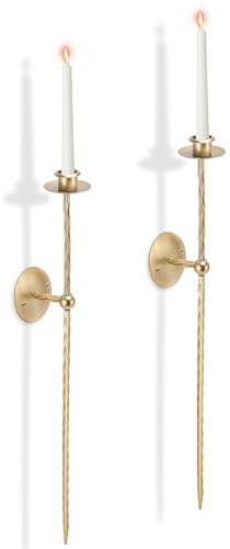 Gugxiom Wall Candle Holders Set of 2,Elegant Metal Wall Sconces for Candles,Wall Mounted Candle Holders for Bedroom, Living Room, Bathroom and Bridal Room Decoration (Gold)