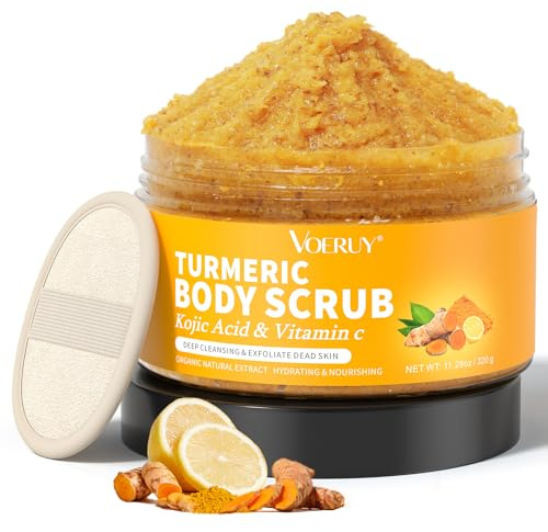 Body Scrub,Turmeric Exfoliating Body Scrub, with Coconut Oil & Vitamin C, Gently Exfoliate Body Hand and Foot Scrub, Natural Deep Cleansing,Moisturized Skin for Women and Men, 11.28oz/320g