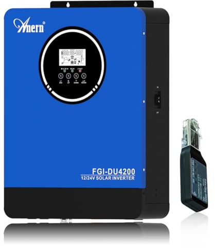 Anern 2KW 4KW Solar Hybrid Inverter DC12V/24V to AC220V/230V Dual Voltages Off-Grid Pure Sine Wave Inverter with 100A MPPT Solar Charger,PV 55V-500VDC,BMS Communication With Battery