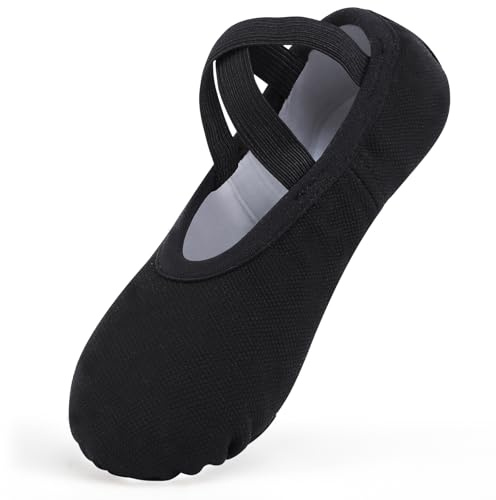 Ulicox Zapatillas Ballet Mujer Elástica Medias Puntas Zapatos Ballet Niña Suela de Cuero Dividido Transpirable Zapatos de Yoga Negro 26