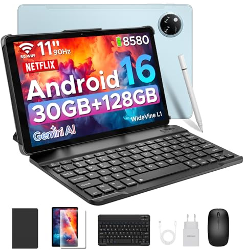 DOOGEE Tab A9 Pro+ Android 16 Tablet mit Tastatur 30GB RAM + 128GB ROM(2TB TF) Widevine L1 Gaming Tablets, 8580mAh, Unisoc T7200 Octa Core, 13MP+5MP, Tablet 11 Zoll mit Maus, Stift, Hülle, Schutzfolie