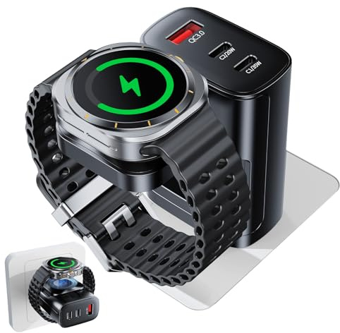 4 in 1 für Samsung Watch Ladegerät,40W USB C Ladegerät PD Schnellladegerät für Samsung Galaxy Watch 8 7 6 5 Pro 4 3 Classic Ultra 2025 Active 1 2,USB-C Fast Charger Galaxy S25 Ladestecker(Schwarz)