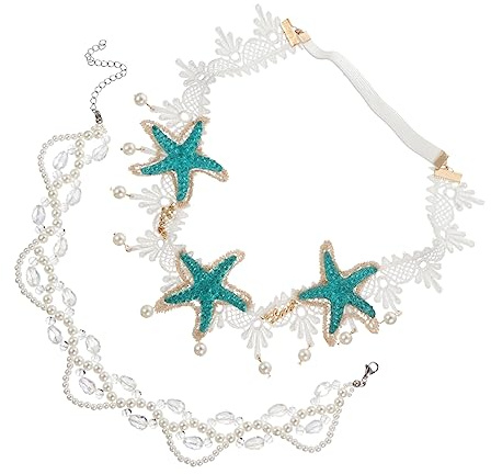 Vaguelly 2pièces Collier Et Serre-tête Pour Femme Collier De Perles Serre-tête Style Plage Accessoires Pour Cheveux