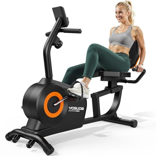 YOSUDA Recumbent Exercise Bike for Home，Magnetic Recumbent Bike for Seniors,Stationary Bike with Quiet 16-Level Magnetic Resistance, Quick Adjust Seat,350LB Capacity,LCD Monitor & Pulse Sensors
