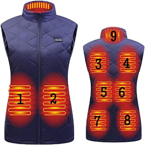 Generico Gilet Riscaldato da Donna, 9 Zone Gilet Riscaldante Elettrico Leggero 3 Regolabile Temperature Giubbotto Termico Lavabile per Sci Pesca Trekking Campeggio(Blue,S)