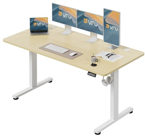 VFU Höhenverstellbarer Schreibtisch mit Speichertasten, 160 x 80 cm | Schreibtisch elektrisch mit Haken, 73–118 cm stufenlos verstellbar, Einfache Montage Stehpult, Computertisch für Homeoffice