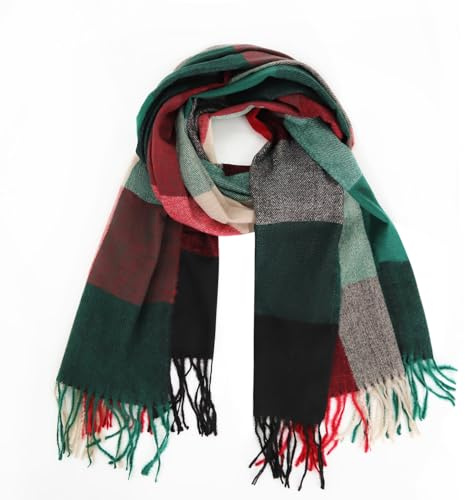 Glamexx24 Schal Damen Winter Kariert Fashion: Damen Winter Schal, Strickset Schal übergroßer Quadratisch Deckenschal Deckenschal Halstuch Streifen Muster Fransen Poncho