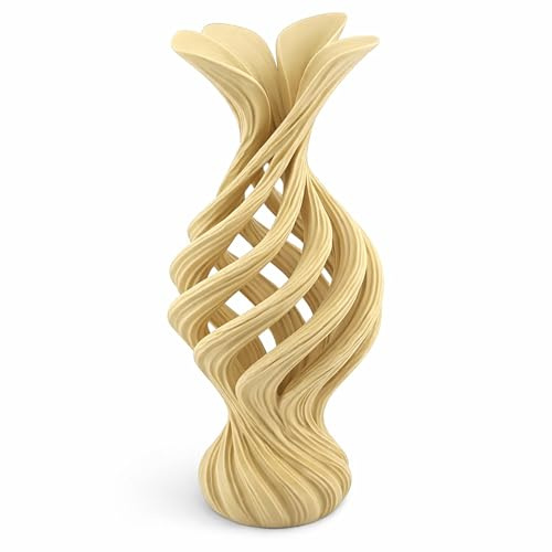 HAITCH Vase Trockenblumen Pampasgras Spiralform – Dekovase Boho Wohnzimmer Deko | Skulpturvase Modern | Regal Sideboard Deko | 3D Druck Design Vase (Beige)