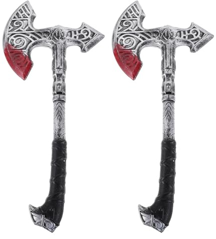 LIFKOME Accesorios para Fiesta de Disfraces Vikingos 2piezas Hachas Retro de Plástico Plata Reutilizables para Fiestas y Actuaciones