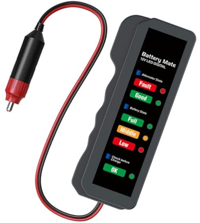 SHINEOFI Misuratore Batterie Auto 12v Indicatore Led, Facile da Usare, Materiale Abs Resistente, Tester Portatile per Batterie di Auto Rosso