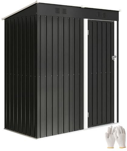 Outsunny Metall Gerätehaus 1,37 m² Abschließbar Pultdach 163x90x179 cm | Lüftung, Wetterfest, Gartenhaus, Outdoor Schuppen, Terrasse Hinterhof Garten, Inklusive Handschuhe