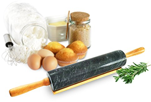 Sendez XXL Teigroller aus Marmor mit Ständer 46x6cm Nudelholz Teigrolle Ausroller Nudelrolle Pizzaroller Fondantroller 2kg