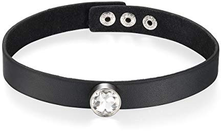 Flongo Choker Lederhalsband Damen Leder Echtleder Halskette Halsband Anhänger Choker Joker Tattoo Kette Schwarz Silber Strass Gotik Gotic Punk Rock Biker Damen, Herren