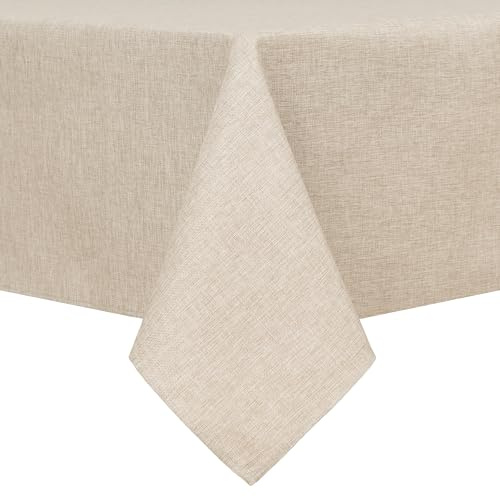 Hiasan Faux Linen Polyester Rectangle Tablecloth - Wrinkle and Stain Resistant Washable Table Cloth for Kitchen Dining Room Holiday Table Cover for Party Dinner, Beige, 54 x 80 Inch