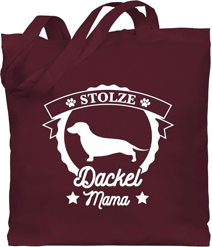 Baumwolltasche - Geschenk für Hundebesitzer - Stolze Dackel Mama - Unisize - Bordeauxrot - tasche hund hundefan tiermotiv beutel einkaufstasche mit hundemotiv hundefans dackelmama jutebeutel