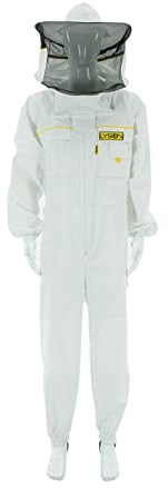 LYSON Imkeranzug mit Schleier, Handstulpen mit Daumenloch Imkeroverall belüftet Professionelle Imkerbekleidung mit abnehmbarem Hut PREMIUM (XXL, weiß)