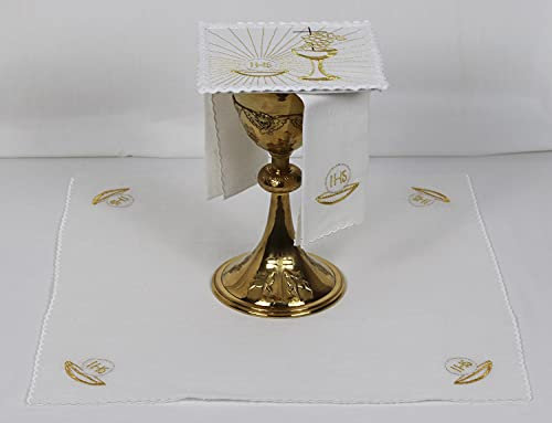 Church Atelier Altar Linens Set with Chalice Grapes and IHS (Pall, Corporal, Purificator, Towel)