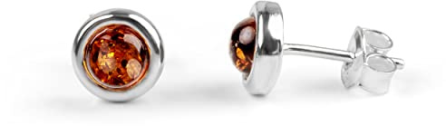 Baltic Amber and Sterling Silver Simple Minimal Round Stud Earrings