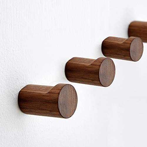 Saderoy 4 Stück Holz-Wandhaken – Wandmontage Walnuss Naturholz Kleiderbügel Einfach Modern Handmade Minimalistische Heimdekoration Holzklammern zum Aufhängen von Mänteln, Hüten, Taschen, Handtüchern