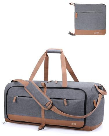 Lekesky Große faltbare Reisetasche – wasserdichte Reisetasche mit Schuhfach, Wochenend-Sporttasche für Damen und Herren, grau, (60L) UK, Reisetasche