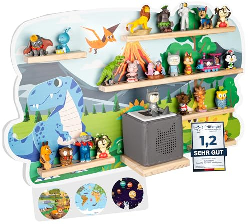 bunnyboo Toniebox Regal - für bis zu 45 Tonies - Testsieger 2024 - Magnetisches Regal für Toniebox und Figuren - geprüfte Qualität - Für Jungen und Mädchen (Dino)