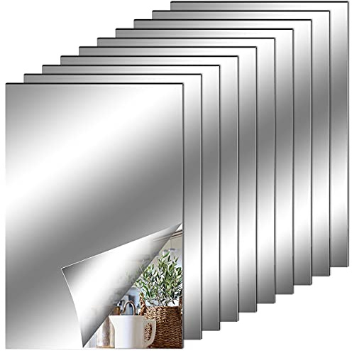 Fantasyon 10 Pack Self Adhesive Mirror Tiles, 4 x 6inch(2mm Thick) Flexible Non Glass Stick on Mirror Stickers for Home Wall Decoration