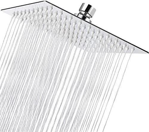 Soffione doccia fissa, testa doccetta quadrata girevole 8 pollici testa doccetta quadrata in acciaio di ricambio con 81 cascata uscita acqua in silicone anticalcare cromato, migliore esperienza di