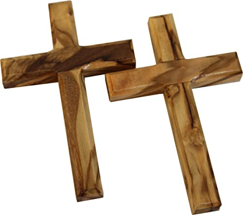 Holy Land Market Olive Wood Cross Pair - 4 Inch Wall Hanging from Bethlehem, Handcrafted Religious Decor