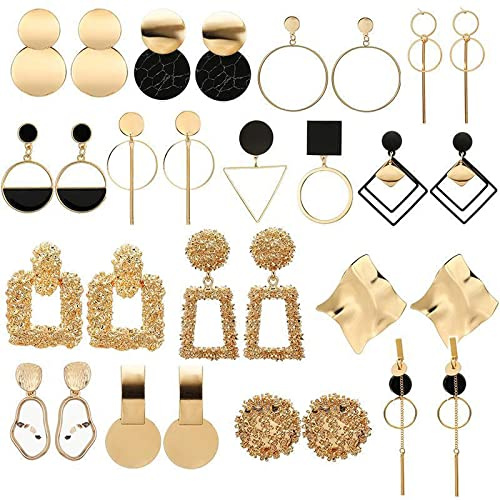 15 Paar Statement Ohrringe für Damen Mädchen - Geometrische Metallic Große Set in Goldfarbe - Hypoallergen Plättchen Hängeohrringe