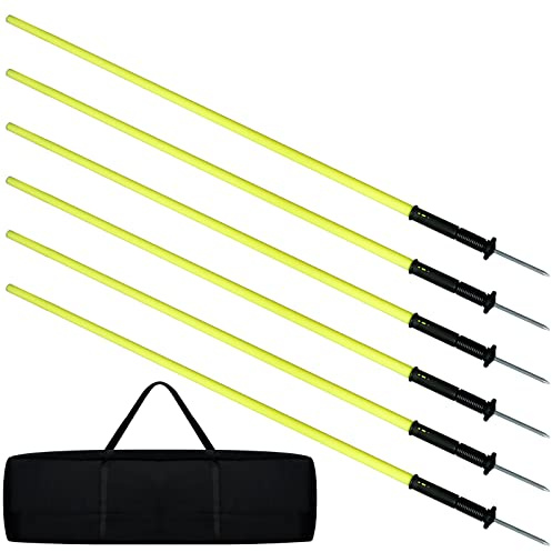 HENGMEI Slalomstangen Set Agility Stangen, 6 Stück | Fussball Trainingszubehör, für Hundetraining, inkl. Erdspieß und Tragetasche, robuste Hürdenstangen