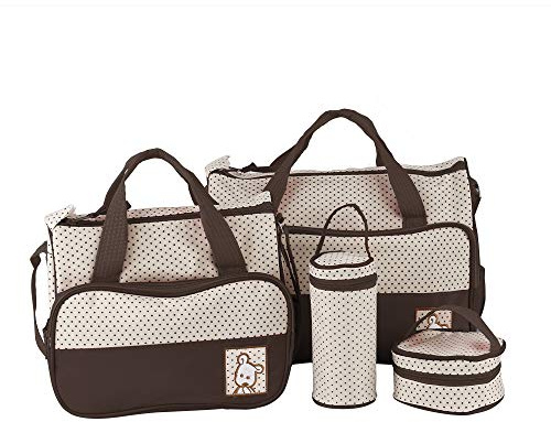 Baby Wickeltaschen-Set Multifunktions-Wickeltasche Komfort Baby Mama Set 5-teilig großes Fassungsvermögen – mit Punktemuster, Wickeltasche für Windeln