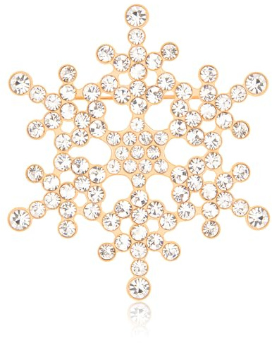 Kiiwah Weihnachten Schneeflocken Brosche, Kristall Strasssteinen Brosche Blume Anstecknadel Pins für Kleidung Party Dekoration(Gold)